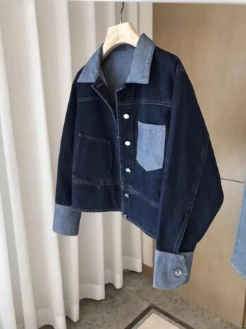 Women's Retro Contrasting Color Denim Jacket Casual