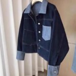 Personality Washing Contrast Lapel Denim Jacket for Women