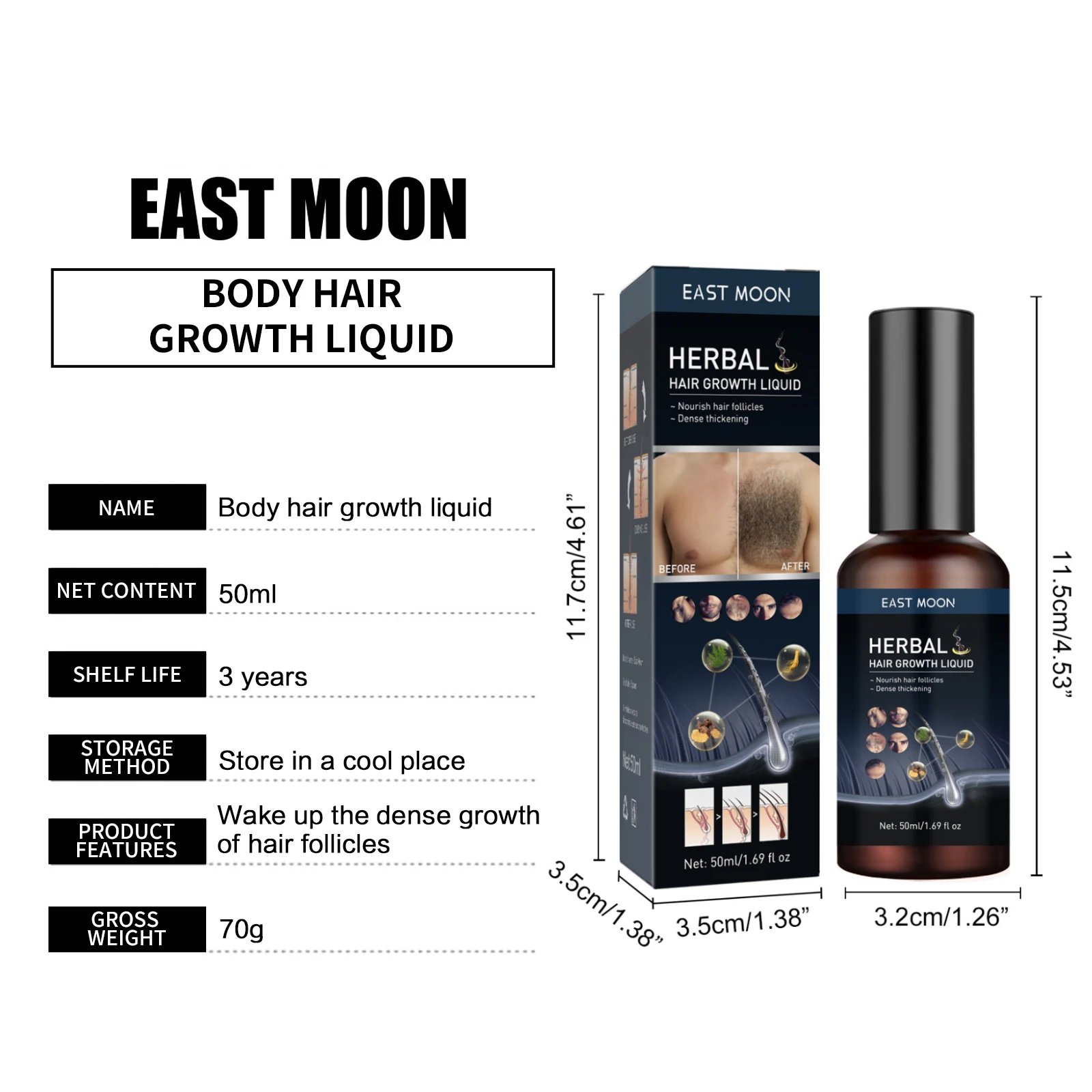 Hair Growth Serum Chest Body Hair Mustache Regrowth Longer Thicker Hair Thinning Treatment Moisture Nourish Beard Growth Spray