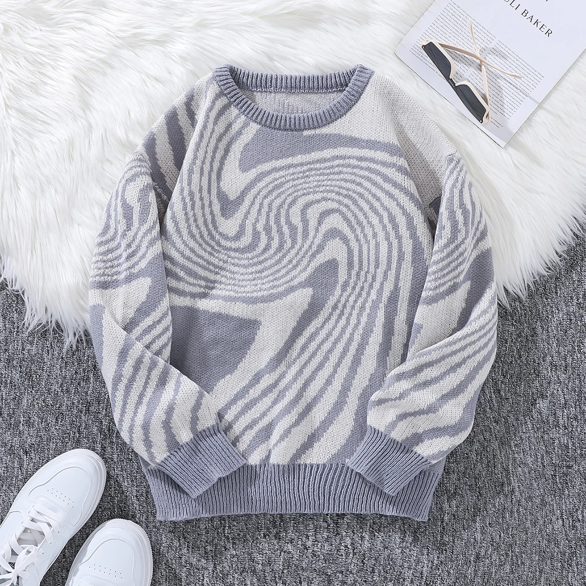 New Popular Autumn and Winter Maze Jacquard Pattern Pullover Sweater