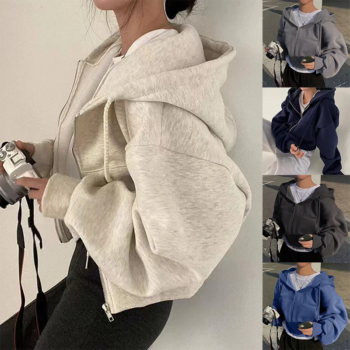 Cropped Zip-up Hooded Sweatshirt Women's