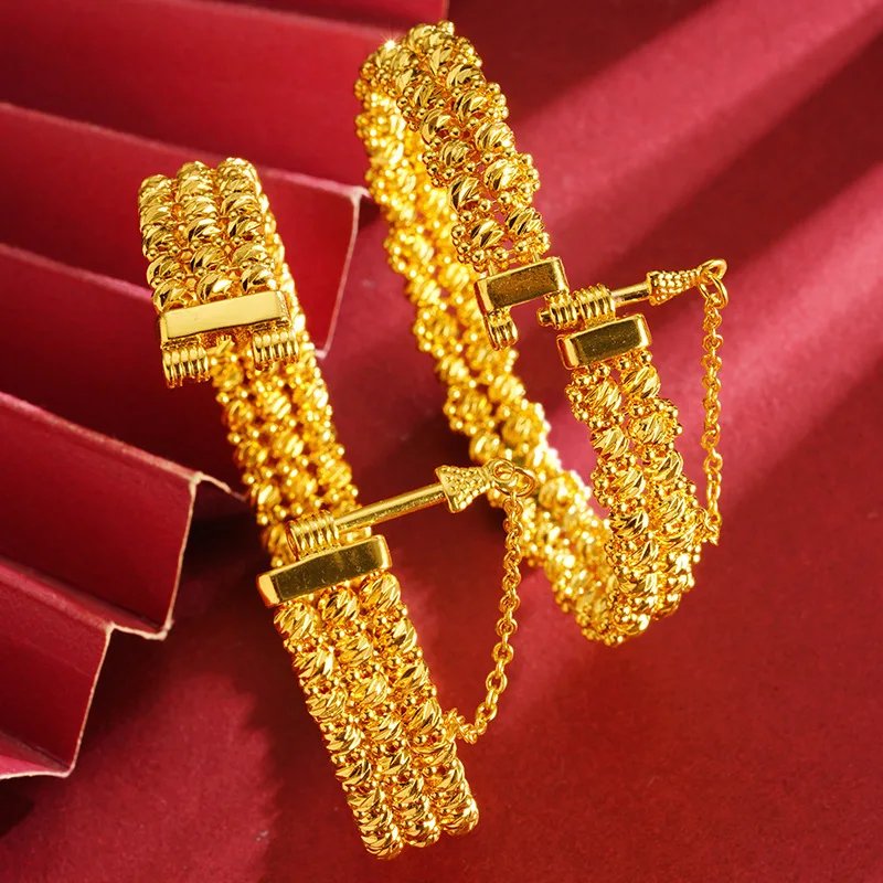 Luxury 24K 9999 Pure Gold real gold Women's beads disco bracelet multi-layer bracelet