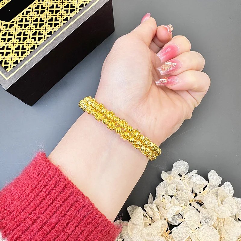Luxury 24K 9999 Pure Gold real gold Women's beads disco bracelet multi-layer bracelet