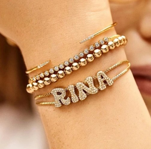 DOREMI Fat Bubble Slide Initial Letters Bracelet Full Crystal Letters Women Name DIY Sliding Slider Letter Bracelets