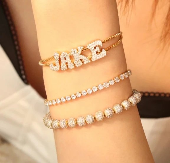 DOREMI Fat Bubble Slide Initial Letters Bracelet Full Crystal Letters Women Name DIY Sliding Slider Letter Bracelets