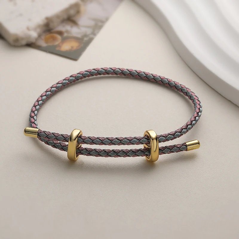 Adjustable Drawstring Bracelet, Black & Brown Cowhide-Textured Multicolor Braided Cord - Unisex Couple's Accessory - 1 Piece