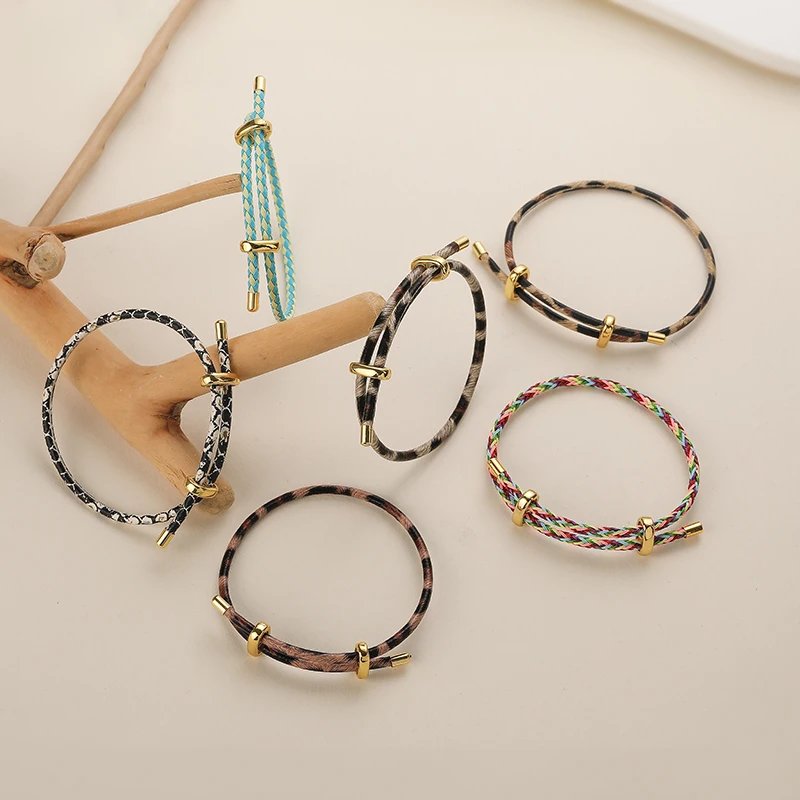 Adjustable Drawstring Bracelet, Black & Brown Cowhide-Textured Multicolor Braided Cord - Unisex Couple's Accessory - 1 Piece