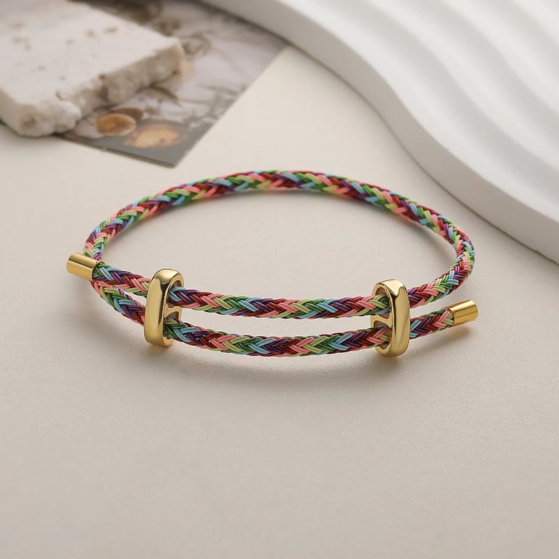 Adjustable Drawstring Bracelet, Black & Brown Cowhide-Textured Multicolor Braided Cord - Unisex Couple's Accessory - 1 Piece