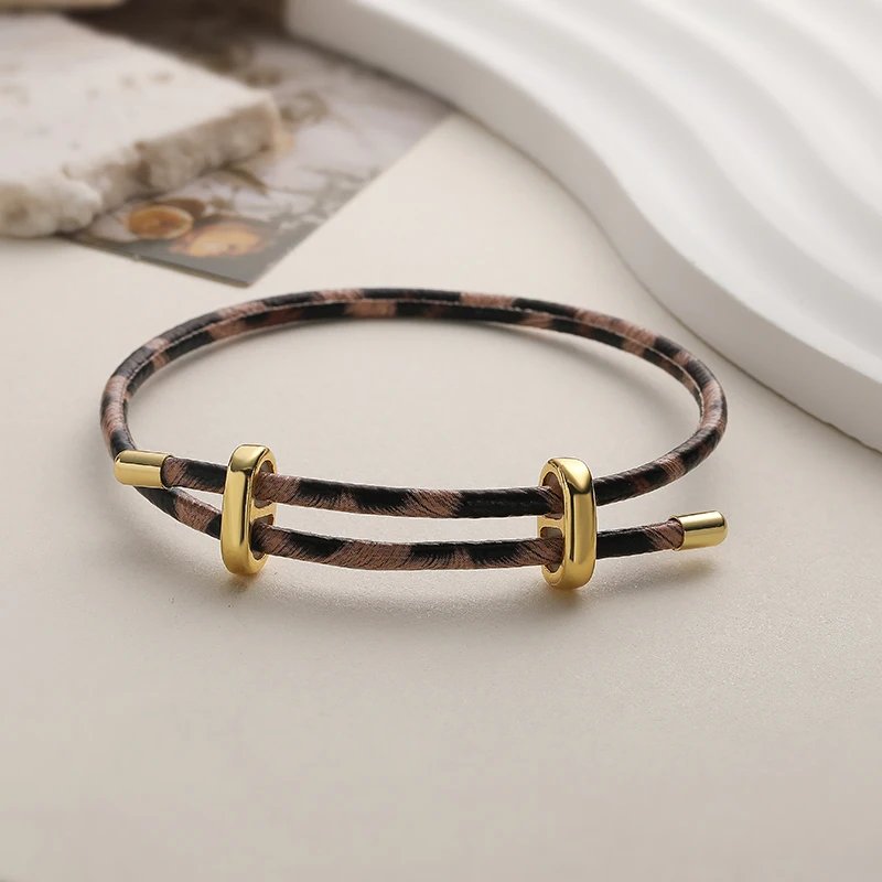 Adjustable Drawstring Bracelet, Black & Brown Cowhide-Textured Multicolor Braided Cord - Unisex Couple's Accessory - 1 Piece