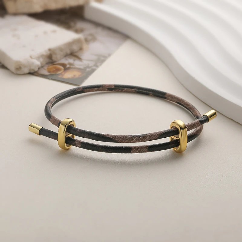Adjustable Drawstring Bracelet, Black & Brown Cowhide-Textured Multicolor Braided Cord - Unisex Couple's Accessory - 1 Piece