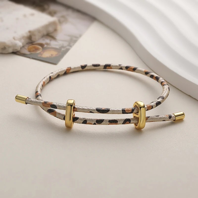 Adjustable Drawstring Bracelet, Black & Brown Cowhide-Textured Multicolor Braided Cord - Unisex Couple's Accessory - 1 Piece