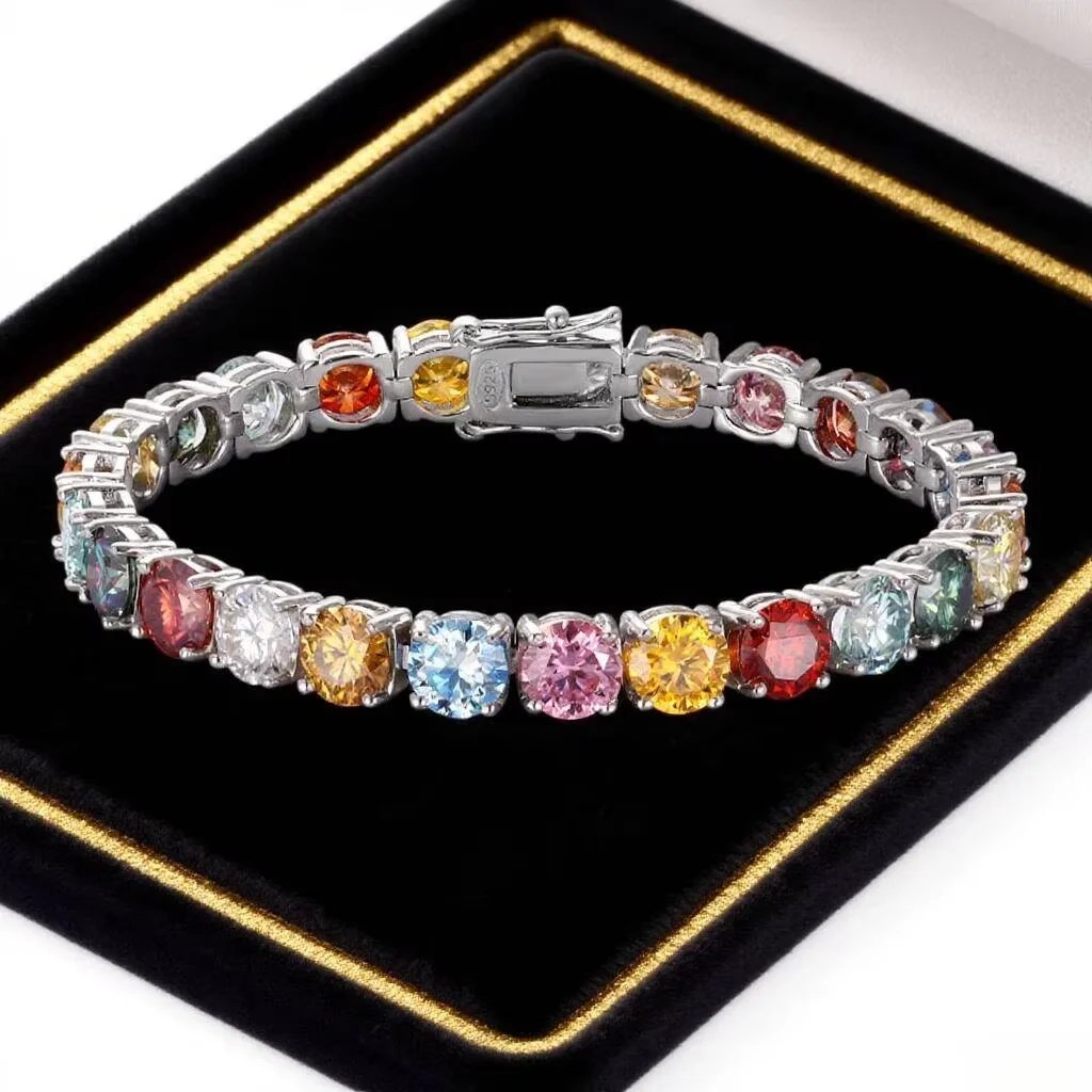 3MM 4MM 5MM 6.5MM Colored Tennis Moissanite ZirconGemstone Bracelets Hand Chain 100% 925 Sterling Silver Fine Jewelry Party Gift