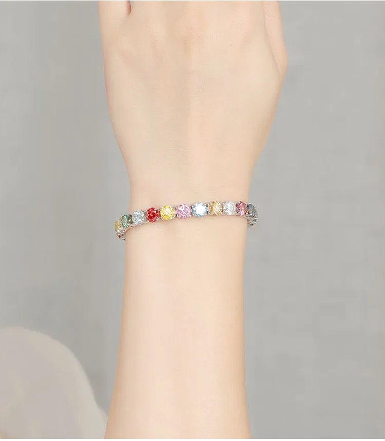 3MM 4MM 5MM 6.5MM Colored Tennis Moissanite ZirconGemstone Bracelets Hand Chain 100% 925 Sterling Silver Fine Jewelry Party Gift