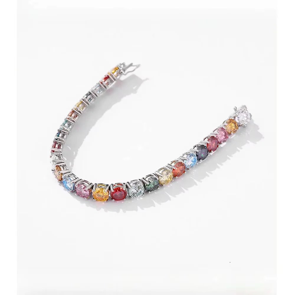 3MM 4MM 5MM 6.5MM Colored Tennis Moissanite ZirconGemstone Bracelets Hand Chain 100% 925 Sterling Silver Fine Jewelry Party Gift