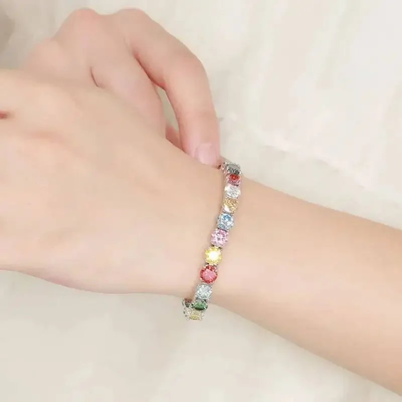 3MM 4MM 5MM 6.5MM Colored Tennis Moissanite ZirconGemstone Bracelets Hand Chain 100% 925 Sterling Silver Fine Jewelry Party Gift