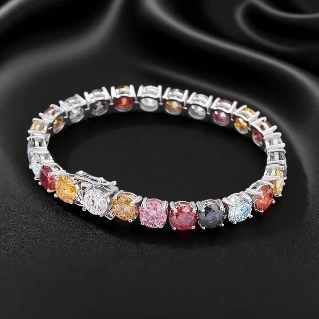 3MM 4MM 5MM 6.5MM Colored Tennis Moissanite ZirconGemstone Bracelets Hand Chain 100% 925 Sterling Silver Fine Jewelry Party Gift