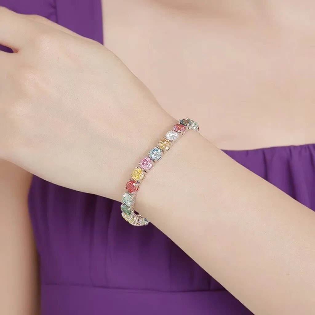 3MM 4MM 5MM 6.5MM Colored Tennis Moissanite ZirconGemstone Bracelets Hand Chain 100% 925 Sterling Silver Fine Jewelry Party Gift