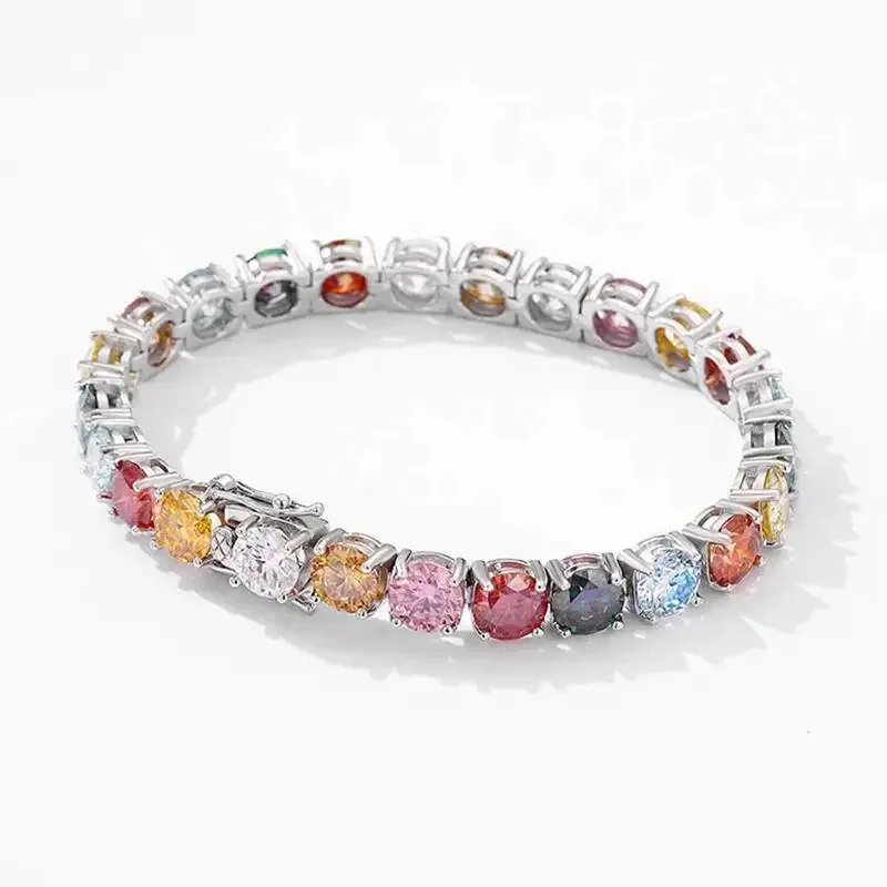 3MM 4MM 5MM 6.5MM Colored Tennis Moissanite ZirconGemstone Bracelets Hand Chain 100% 925 Sterling Silver Fine Jewelry Party Gift