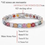 3MM 4MM 5MM 6.5MM Colored Tennis Moissanite ZirconGemstone Bracelets Hand Chain 100% 925 Sterling Silver Fine Jewelry Party Gift