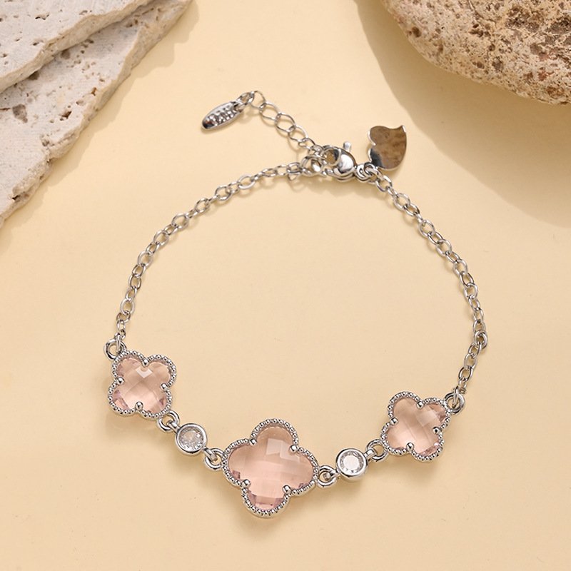 Manufacturer Wholesale Double-Sided Four-Leaf Clover Bracelet for Women, Copper Gold-Plated Zircon Flower Light Luxury Design Trendy Popular Bracelet