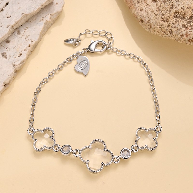 Manufacturer Wholesale Double-Sided Four-Leaf Clover Bracelet for Women, Copper Gold-Plated Zircon Flower Light Luxury Design Trendy Popular Bracelet