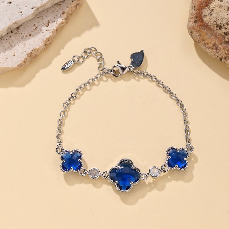 Manufacturer Wholesale Double-Sided Four-Leaf Clover Bracelet for Women, Copper Gold-Plated Zircon Flower Light Luxury Design Trendy Popular Bracelet