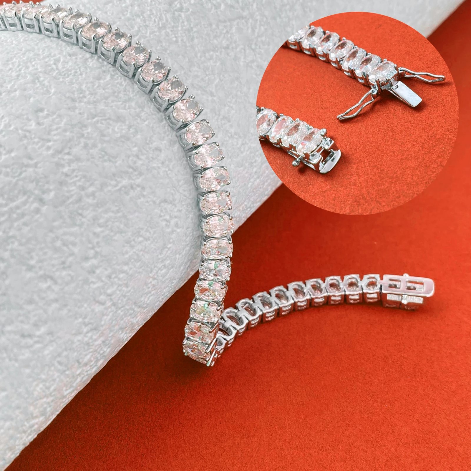 BXINY 0.5Carat Oval Cut Moissanite Tennis Bracelets S925 Silver 18K Gold Plated for Women Men HipHop Jewelry Gifts GRA Certified