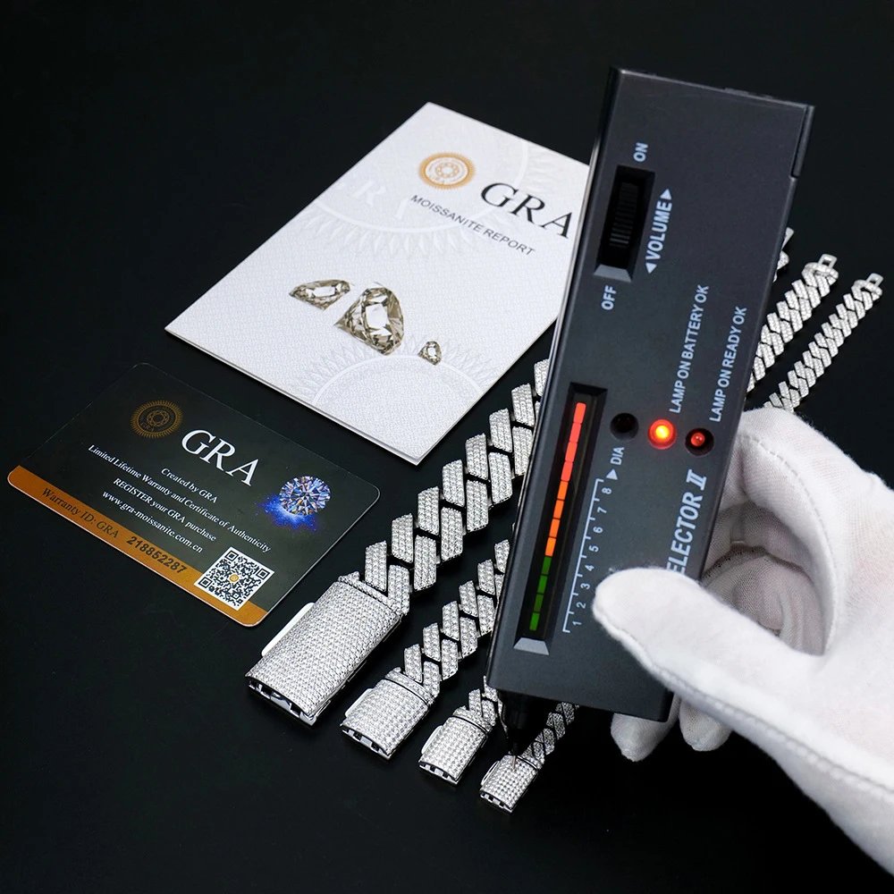 KNOBSPIN GRA Certified D VVS1 Moissanite Cuban Bracelet 8mm/10mm/12mm/14mm s925 Sterling Sliver Cuban Bracelets for Women Man