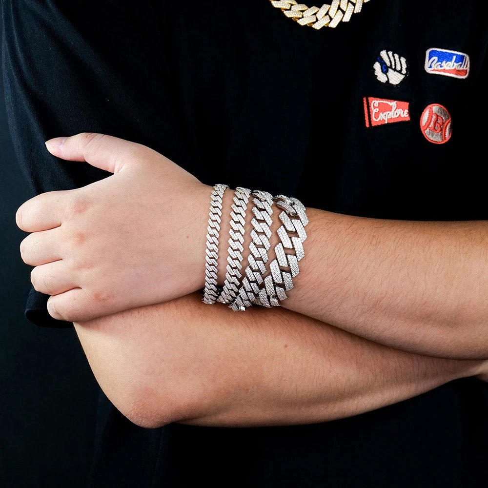 KNOBSPIN GRA Certified D VVS1 Moissanite Cuban Bracelet 8mm/10mm/12mm/14mm s925 Sterling Sliver Cuban Bracelets for Women Man