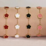 Classic Four-Leaf Clover Series Bracelet - Multi-color Shell / Enamel Gold-plated Jewelry, Vintage Elegant Niche Design Accessor