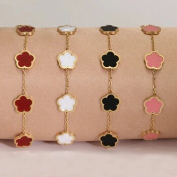Classic Four-Leaf Clover Series Bracelet - Multi-color Shell / Enamel Gold-plated Jewelry, Vintage Elegant Niche Design Accessor
