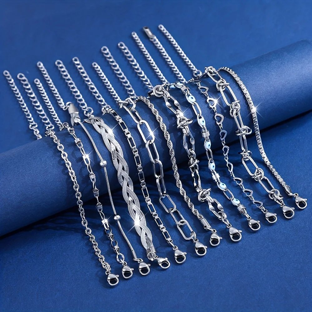 12 pcs Women's Fashion Stainless Steel Bracelets, Elegant and Delicate Jewelry Set for Women