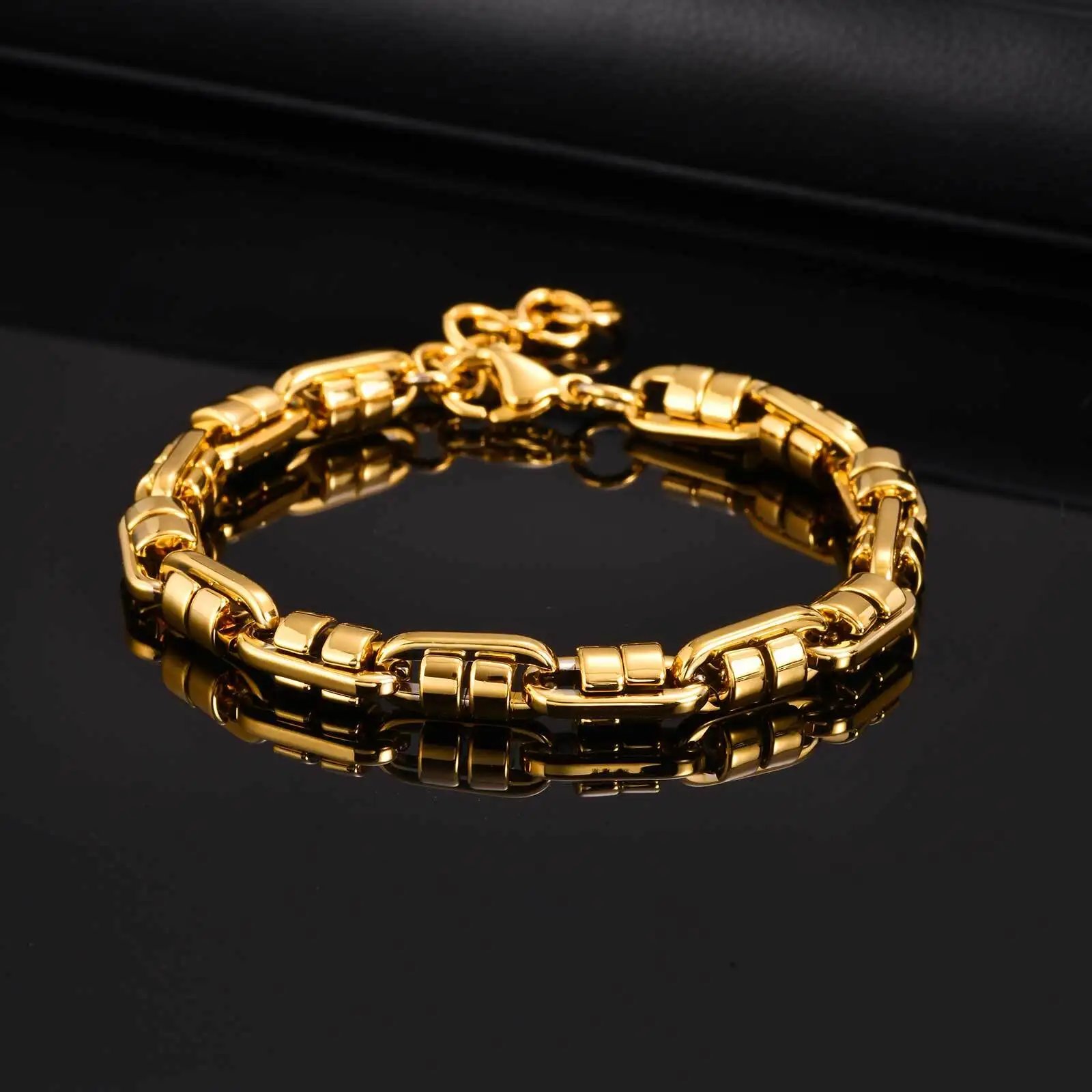 Gold Color Handmade Chain Bracelets for Men,Waterproof Stainless Steel Chain Wristband,Causal Simple Jewelry Gift