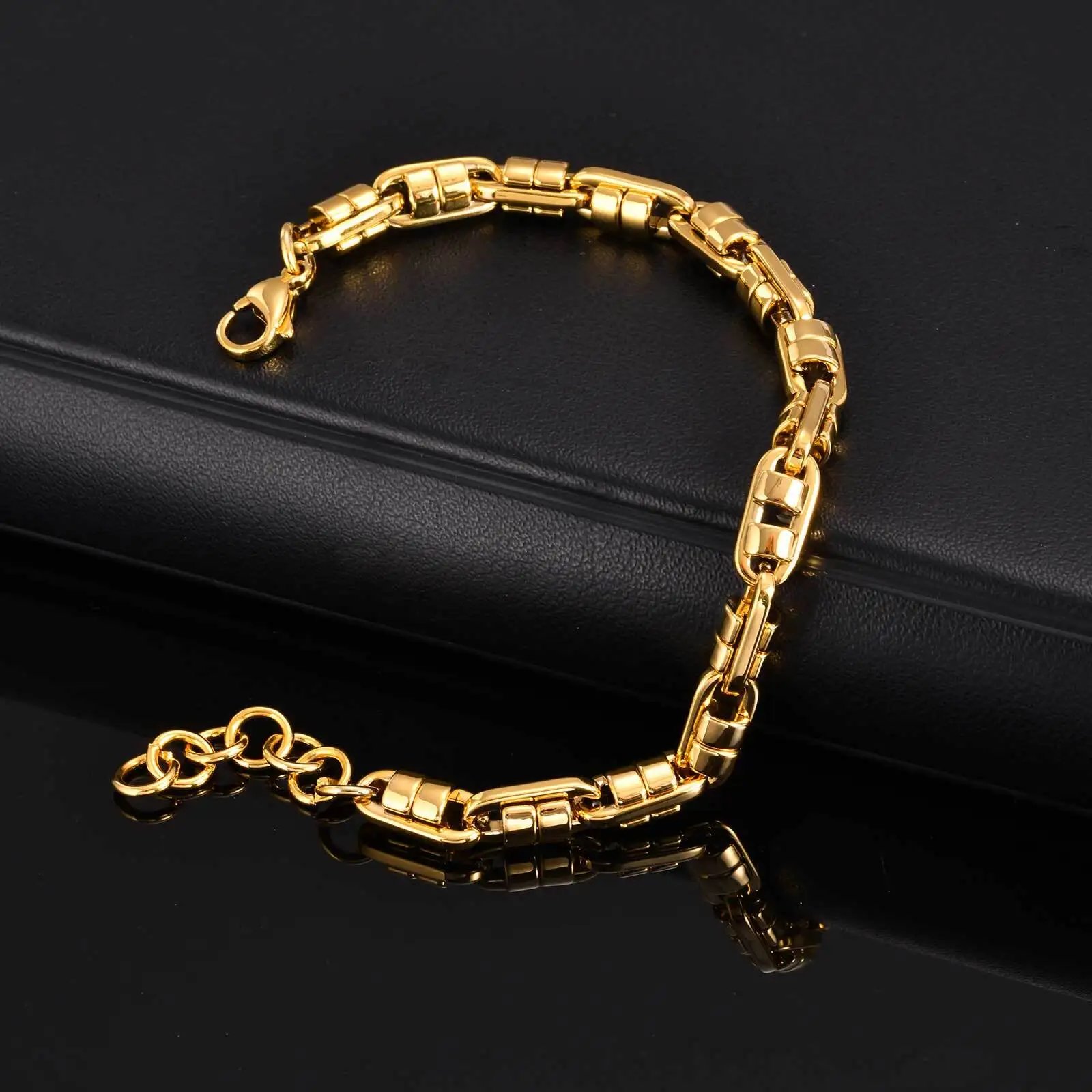 Gold Color Handmade Chain Bracelets for Men,Waterproof Stainless Steel Chain Wristband,Causal Simple Jewelry Gift