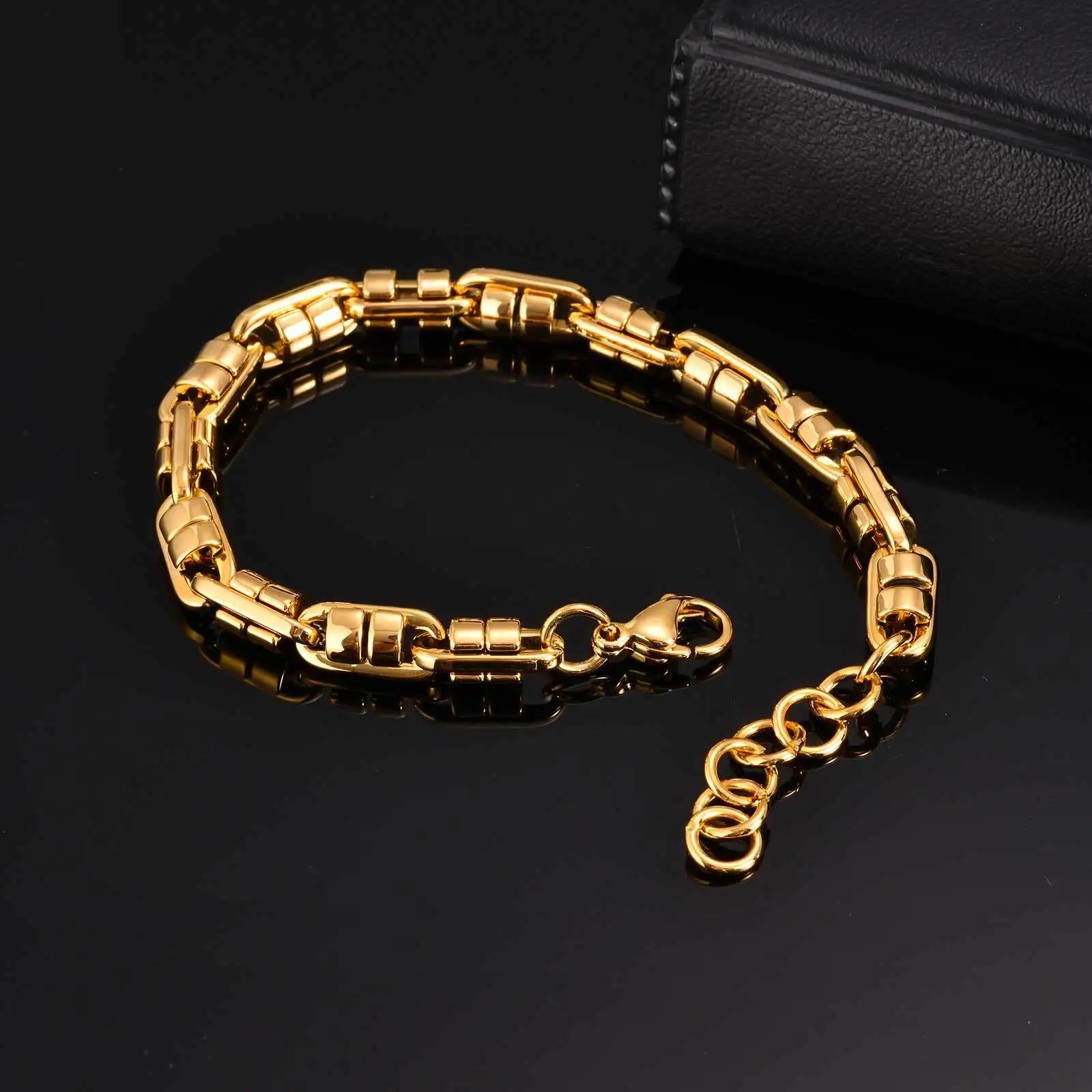 Gold Color Handmade Chain Bracelets for Men,Waterproof Stainless Steel Chain Wristband,Causal Simple Jewelry Gift