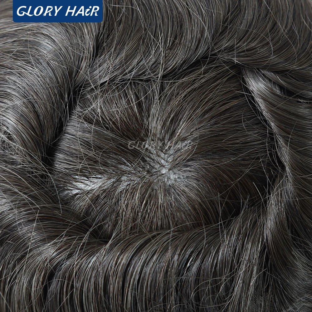 0.12-0.14mm Injected Thin Skin 130%Density Man Hair Prosthesis Human Hair Male Toupee Wig Adult Capillary Prosthesis Hair System