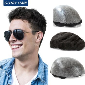 0.12-0.14mm Injected Thin Skin 130%Density Man Hair Prosthesis Human Hair Male Toupee Wig Adult Capillary Prosthesis Hair System