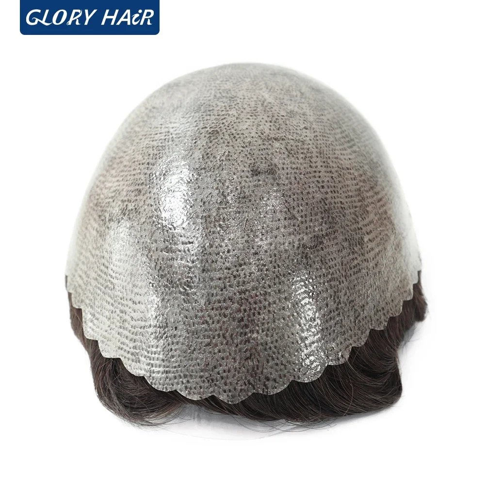 0.12-0.14mm Injected Thin Skin 130%Density Man Hair Prosthesis Human Hair Male Toupee Wig Adult Capillary Prosthesis Hair System