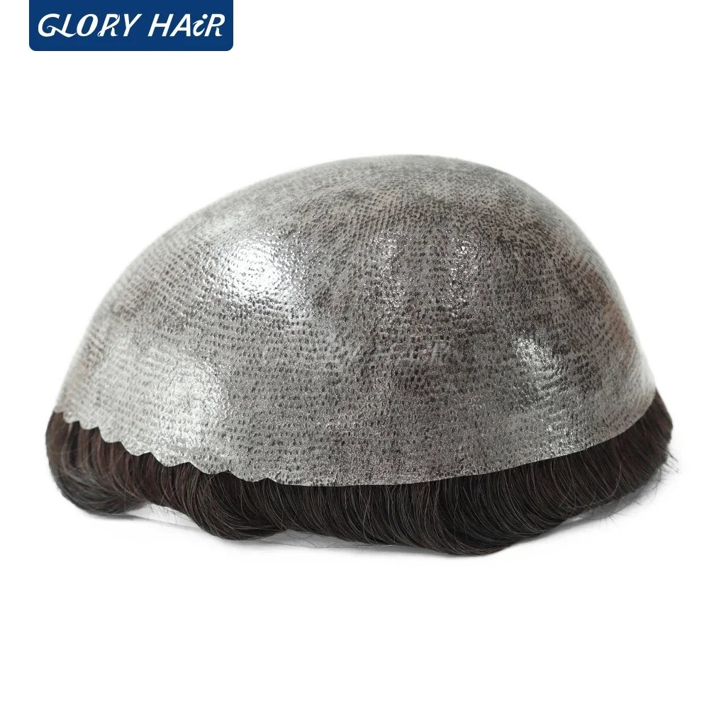 0.12-0.14mm Injected Thin Skin 130%Density Man Hair Prosthesis Human Hair Male Toupee Wig Adult Capillary Prosthesis Hair System