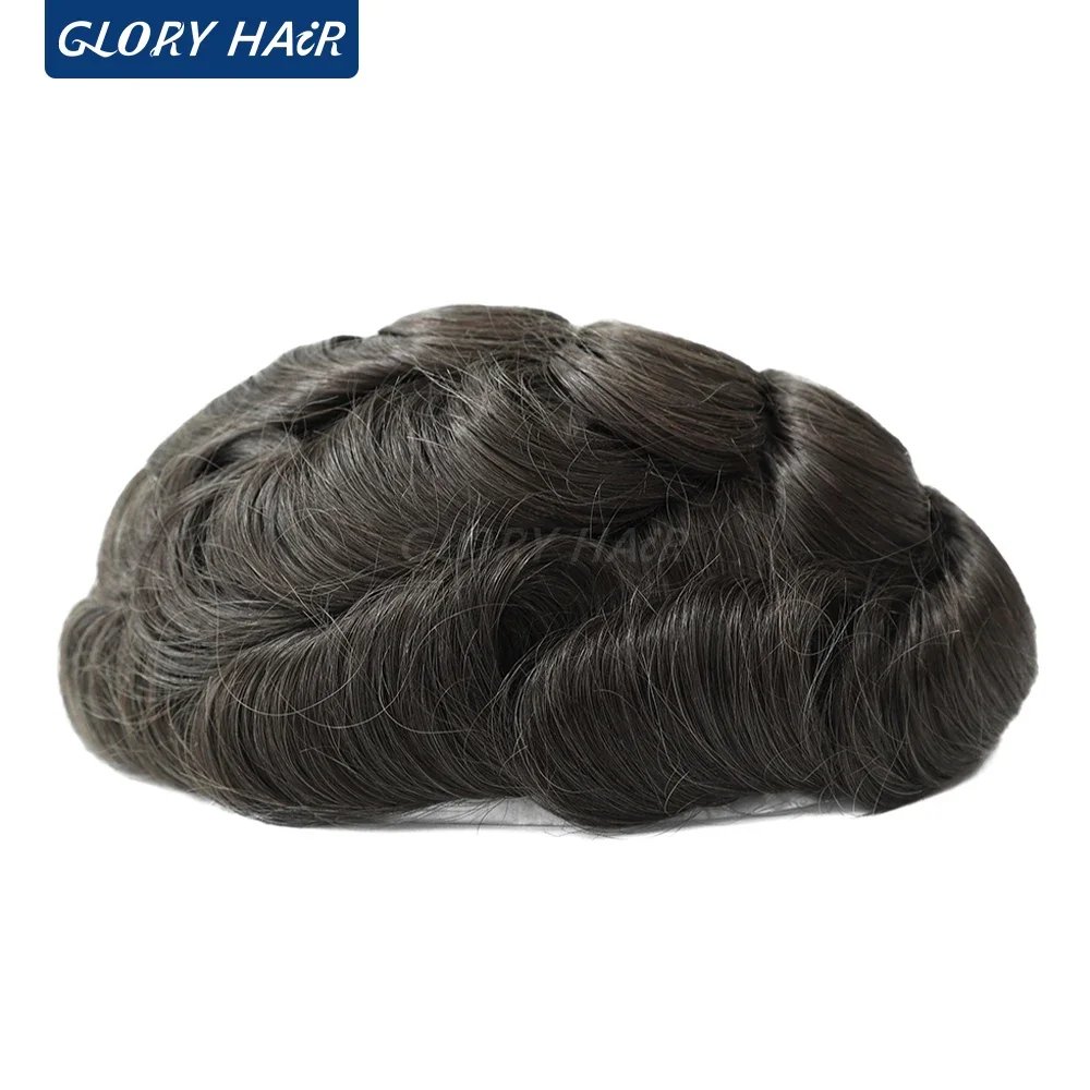 0.12-0.14mm Injected Thin Skin 130%Density Man Hair Prosthesis Human Hair Male Toupee Wig Adult Capillary Prosthesis Hair System