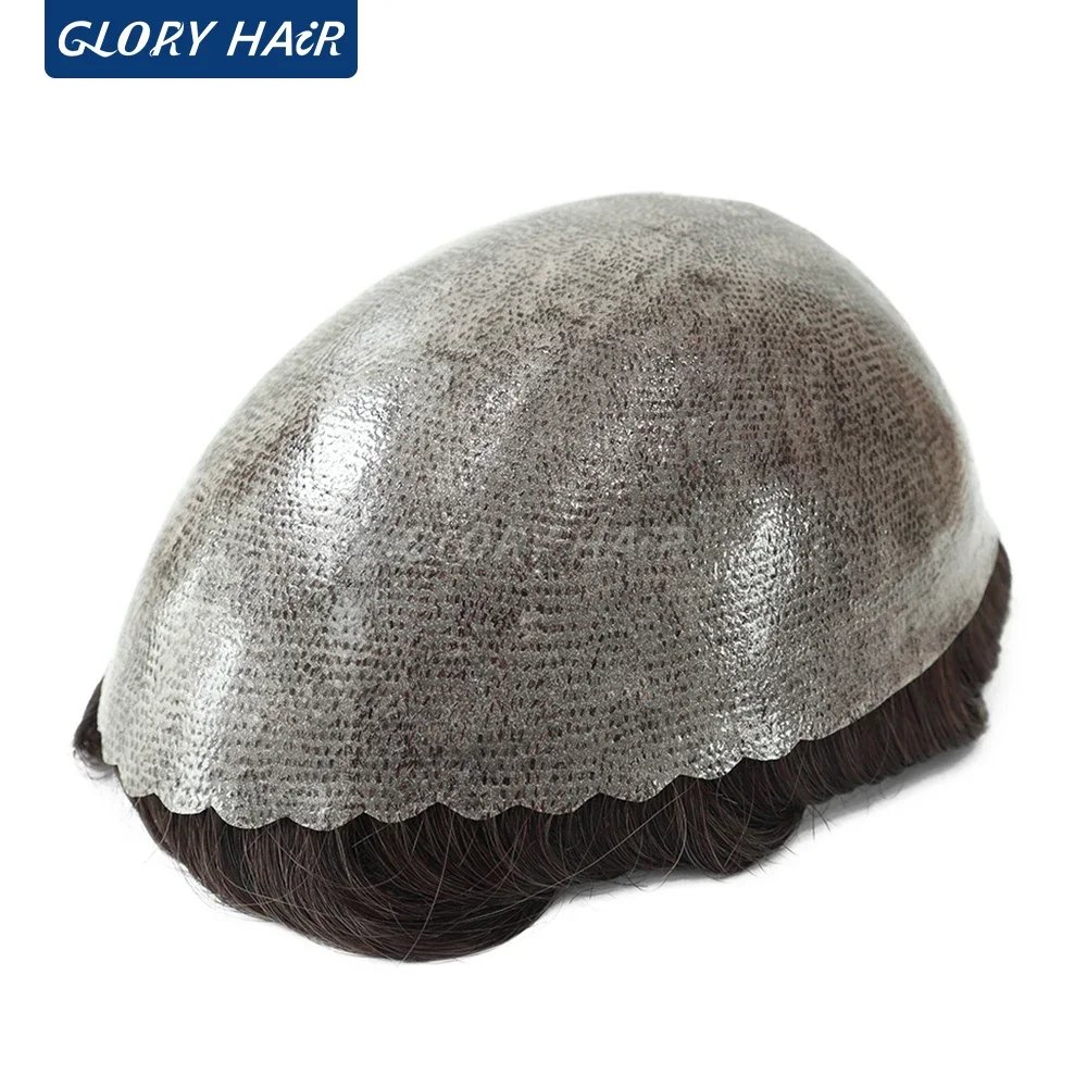 0.12-0.14mm Injected Thin Skin 130%Density Man Hair Prosthesis Human Hair Male Toupee Wig Adult Capillary Prosthesis Hair System