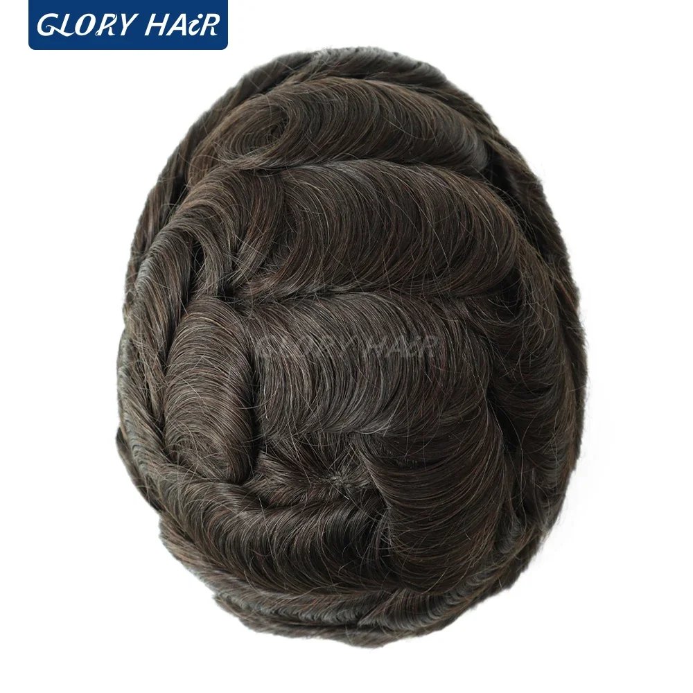 0.12-0.14mm Injected Thin Skin 130%Density Man Hair Prosthesis Human Hair Male Toupee Wig Adult Capillary Prosthesis Hair System