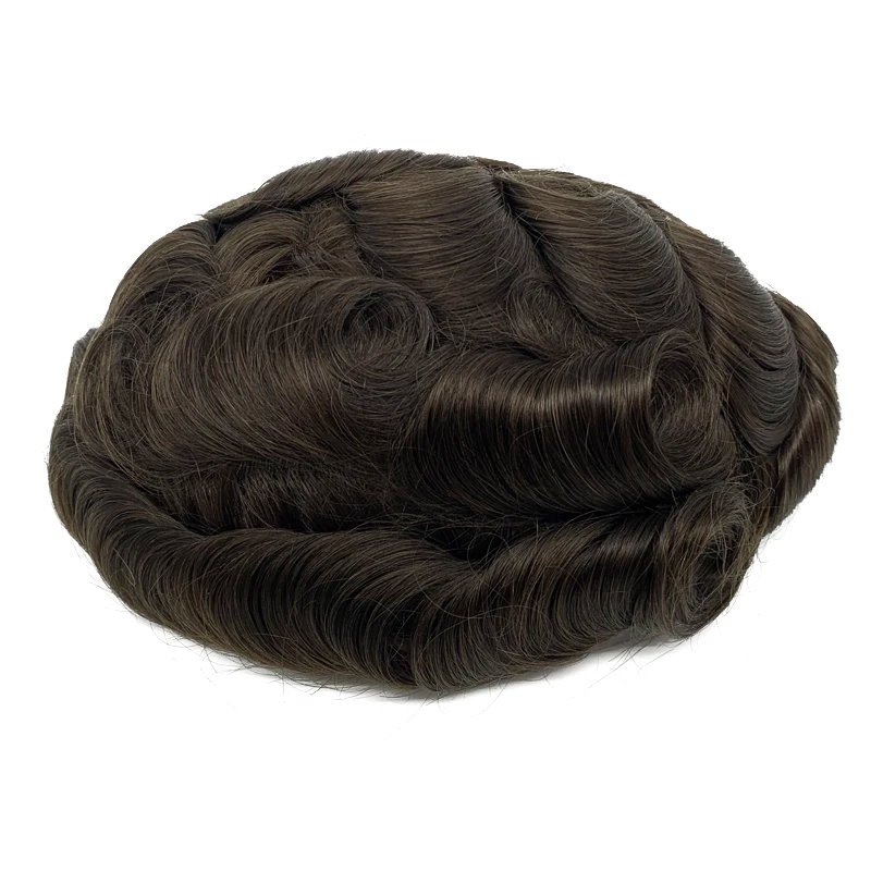 0.08mm Thickness PU Poly Base Double Knotted Toupee Human Hair Durable Time Long Lifespan Men's Capillary Prothesis