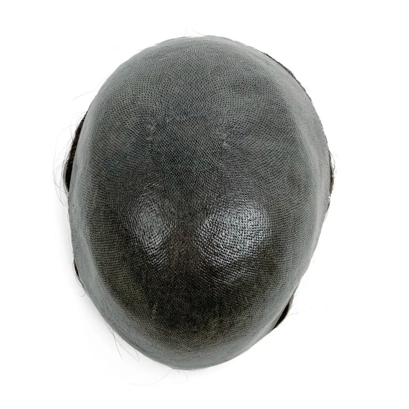 0.08mm Thickness PU Poly Base Double Knotted Toupee Human Hair Durable Time Long Lifespan Men's Capillary Prothesis