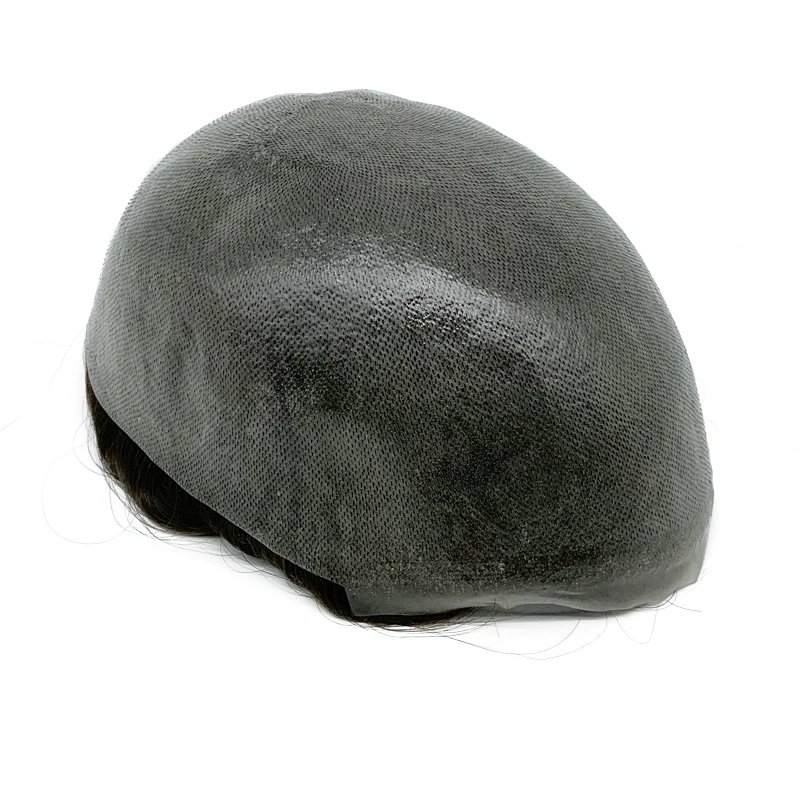 0.08mm Thickness PU Poly Base Double Knotted Toupee Human Hair Durable Time Long Lifespan Men's Capillary Prothesis