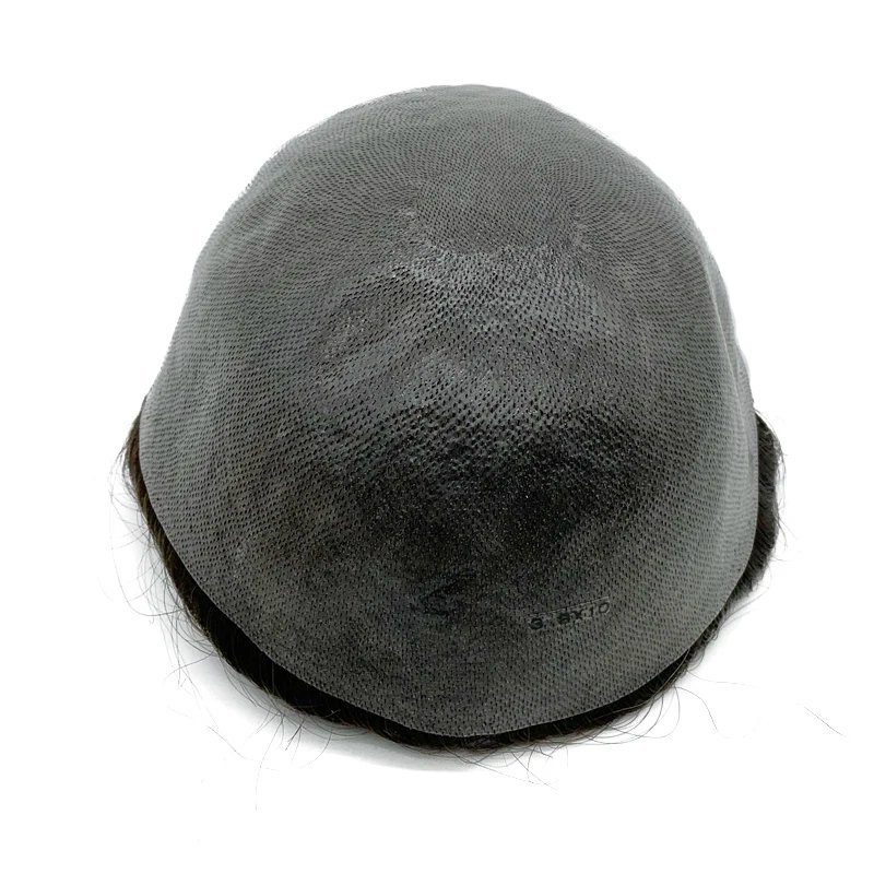 0.08mm Thickness PU Poly Base Double Knotted Toupee Human Hair Durable Time Long Lifespan Men's Capillary Prothesis