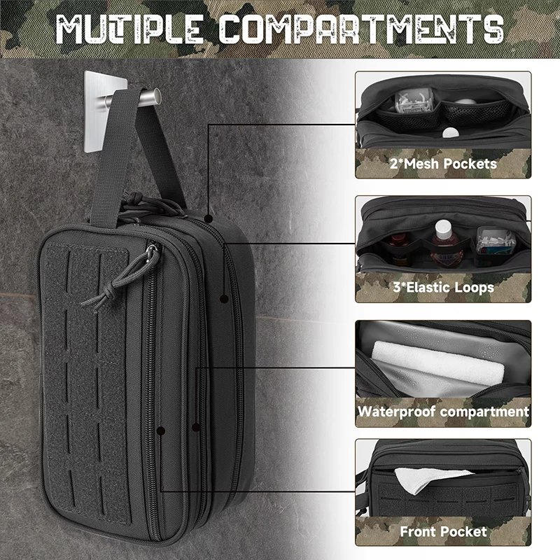 LHI Tactical Toiletry Bag For Men Hygiene Bag Waterproof Compartment Travel Tool Molle Small Dopp Kit