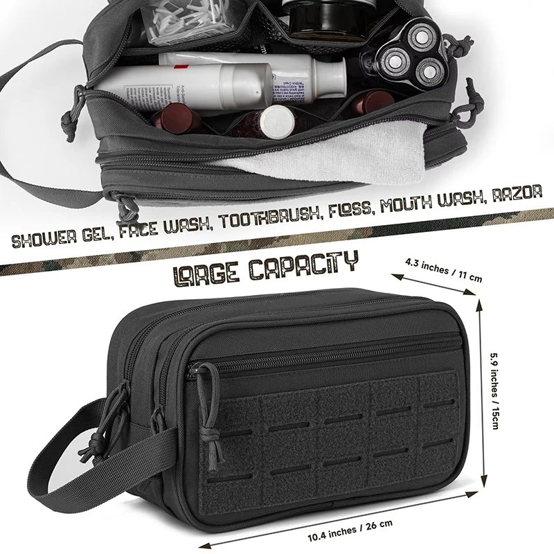 LHI Tactical Toiletry Bag For Men Hygiene Bag Waterproof Compartment Travel Tool Molle Small Dopp Kit