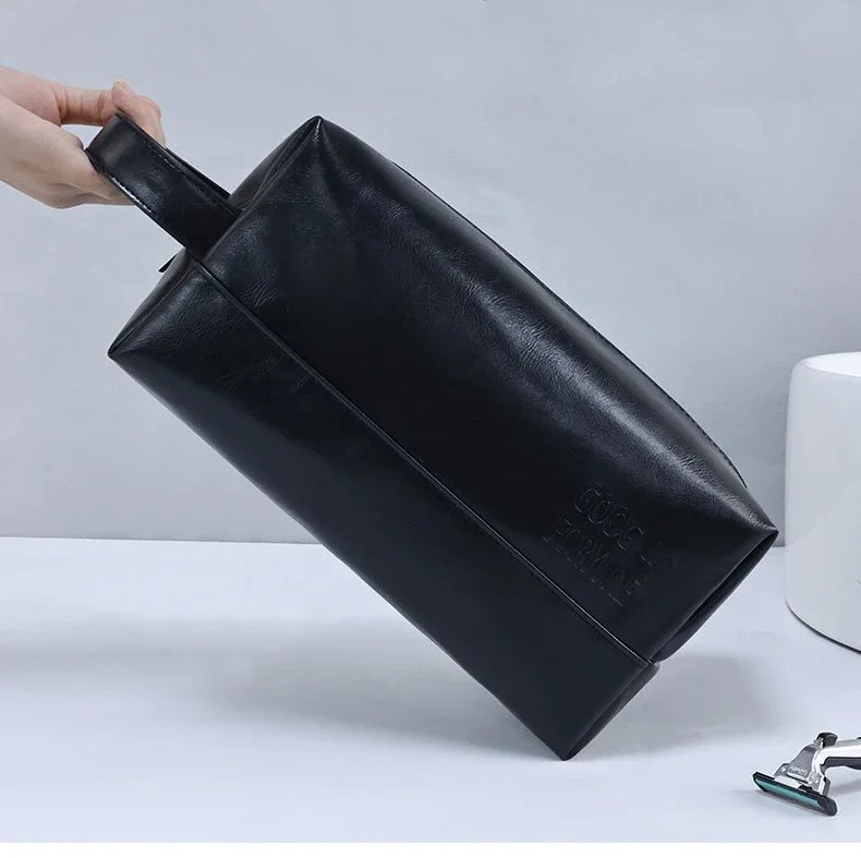 Zipper PU Leather Men Business Portable Storage Bag Toiletries Organizer Women Travel Cosmetic Bag Hanging Waterproof Wash Pouch
