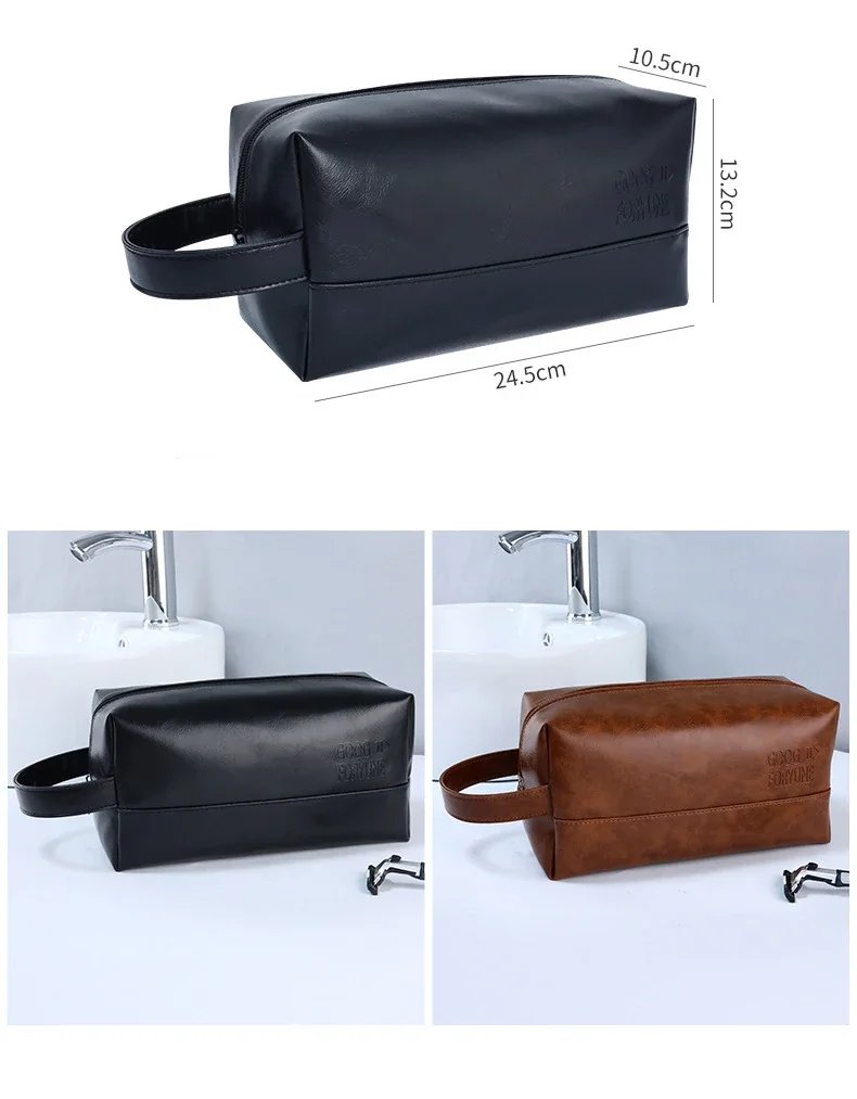 Zipper PU Leather Men Business Portable Storage Bag Toiletries Organizer Women Travel Cosmetic Bag Hanging Waterproof Wash Pouch